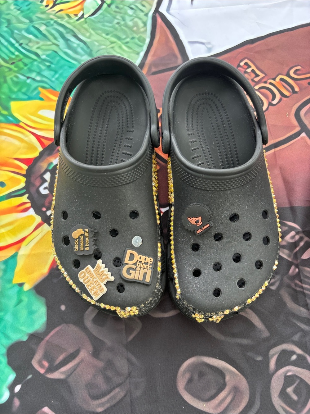 CROCS with Gold Bead Trim and Charms - Picture 2 of 3